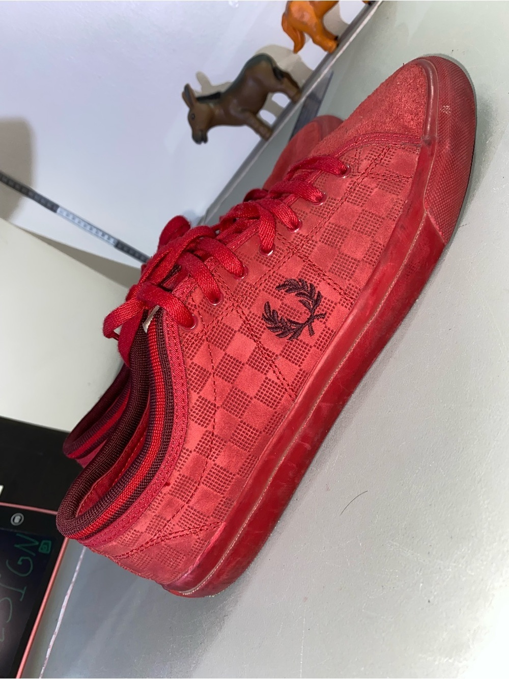 Fred Perry Bradley Wiggins Red Low-Top Checkerboard Sneakers Rare